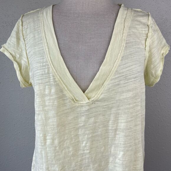 NWT We The Free Yellow V-Neck Distressed T-Shirt Size XS - Picture 2 of 8